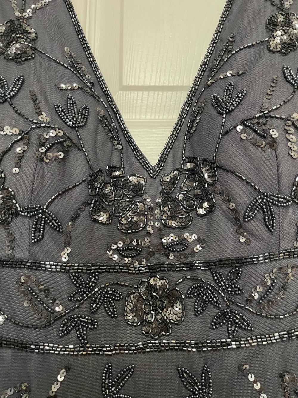 Adrianna Papell Beaded Gunmetal Embellished Gown Mother of the Bride/Groom.